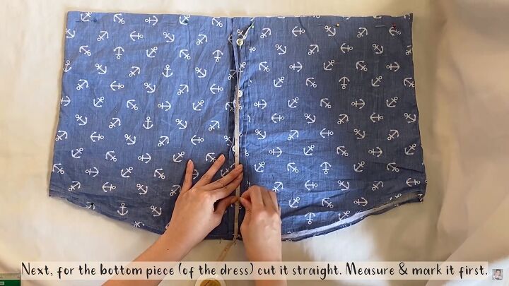 how to easily turn an oversized men s shirt into a pretty dress, Measuring the bottom of the shirt