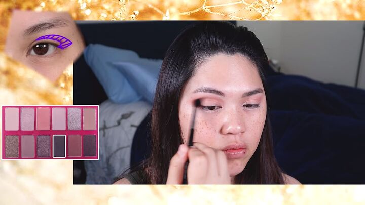 how to do your makeup to look like the glow look filter on tiktok, Deepening the crease with a darker shade