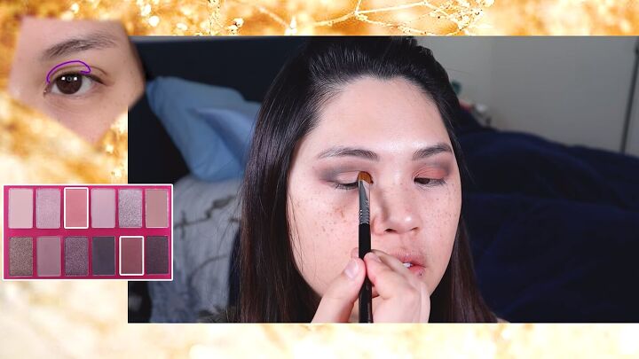 how to do your makeup to look like the glow look filter on tiktok, Mixing the transition shade with orange eyeshadow