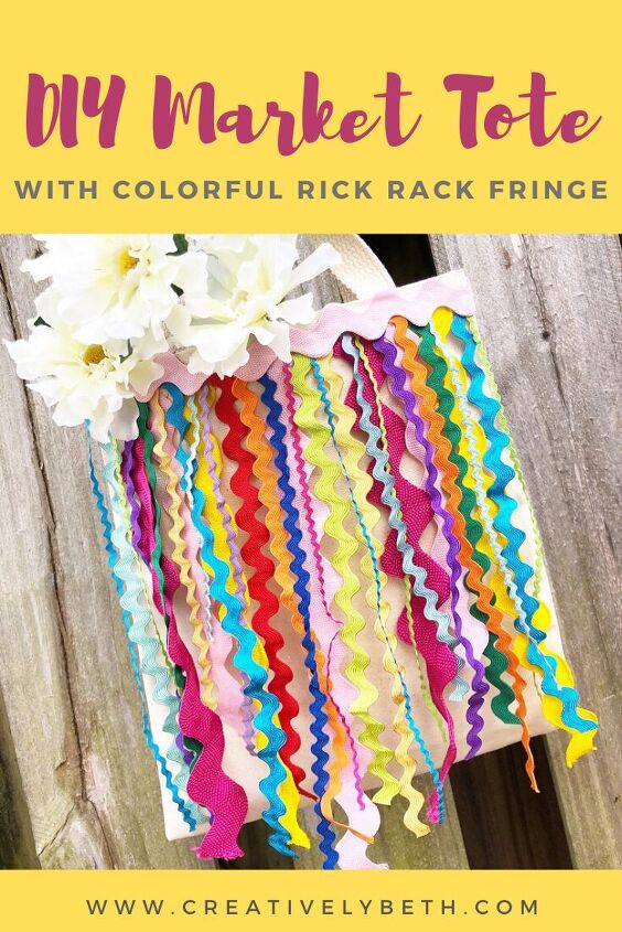 diy colorful market tote with upcycled rick rack fringe