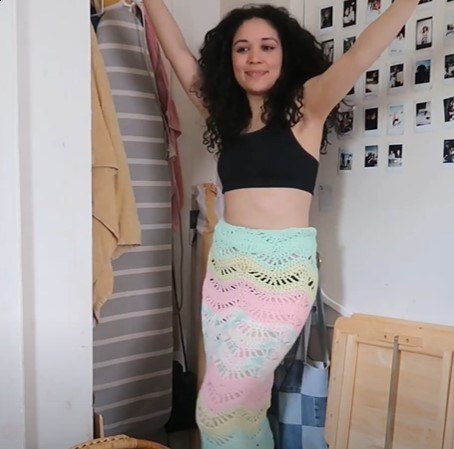 how to make a cute diy beach skirt out of an old crochet blanket, DIY crochet skirt made from an old blanket