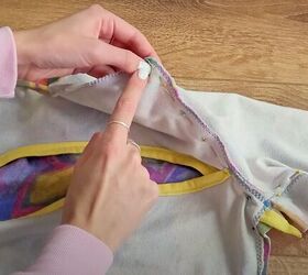 how to make a diy cut out top with long sleeves a turtleneck, Taking in the cut out area