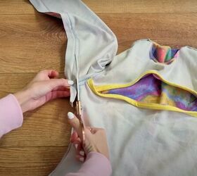 how to make a diy cut out top with long sleeves a turtleneck, Trimming the excess fabric