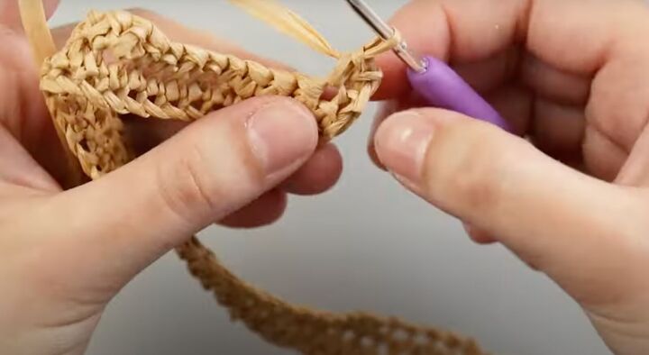 how to make a raffia bag from scratch using easy crochet techniques, Crocheting the side pieces for the bag