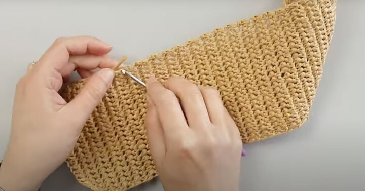 how to make a raffia bag from scratch using easy crochet techniques, Crocheting the pieces together