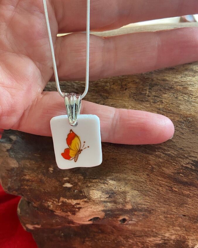 how to create a one of a kind vintage ceramic pendant necklace, Butterfly pendant