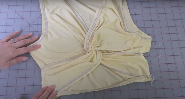 easy twist front crop top sewing pattern step by step tutorial, Hemming the crop top