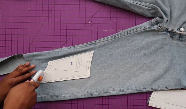 how to make an on trend diy corset belt out of old jeans, Cutting up the old jeans