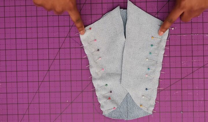 how to make an on trend diy corset belt out of old jeans, Sewing the corset pieces together