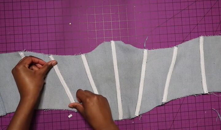 how to make an on trend diy corset belt out of old jeans, Adding the casing to the seams