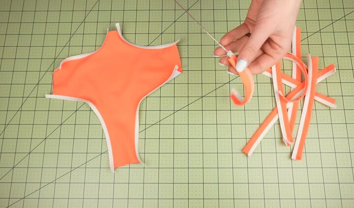 how to sew strappy bikini bottoms in 2 different styles, Turning the straps right sides out