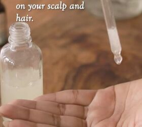 how to make an all natural diy hair growth serum with 3 ingredients, Applying a few drops to hands