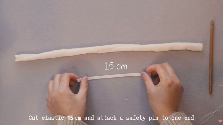 how to quickly easily sew diy mini scrunchies by hand, Measuring elastic for the mini scrunchie
