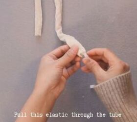 how to quickly easily sew diy mini scrunchies by hand, Inserting elastic into the tube