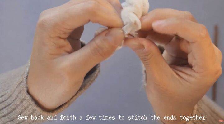 how to quickly easily sew diy mini scrunchies by hand, Sewing the ends of the elastic together