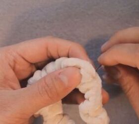 how to quickly easily sew diy mini scrunchies by hand, Sewing the ends of the mini scrunchie closed