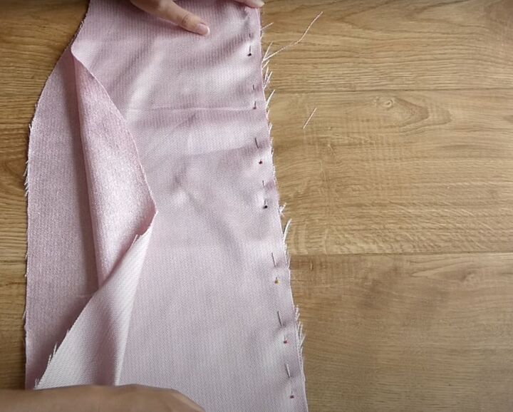 how to sew a dreamy diy ruffle dress out of old curtains, Sewing the seam below the zipper