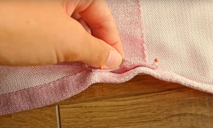 how to sew a dreamy diy ruffle dress out of old curtains, Folding the ends of the channels