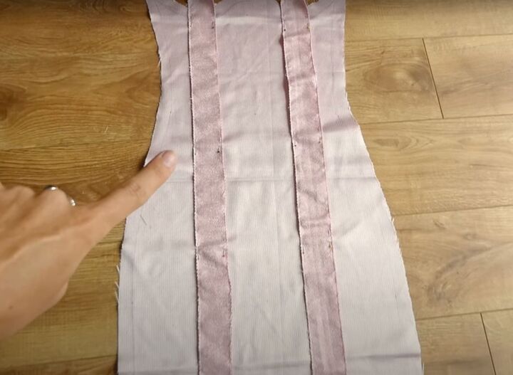 how to sew a dreamy diy ruffle dress out of old curtains, Sewing the channels onto the skirt