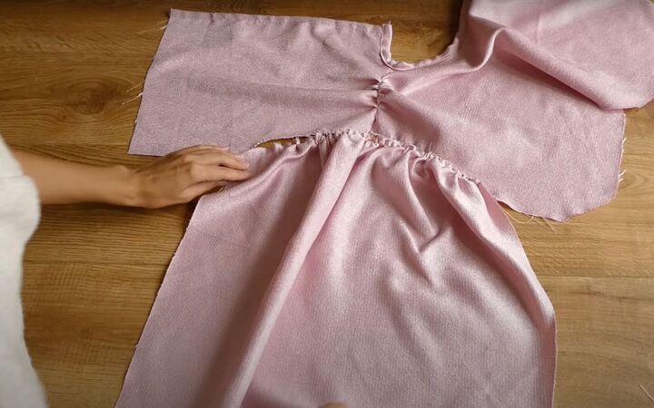 how to sew a dreamy diy ruffle dress out of old curtains, Attaching the sleeves to the bodice