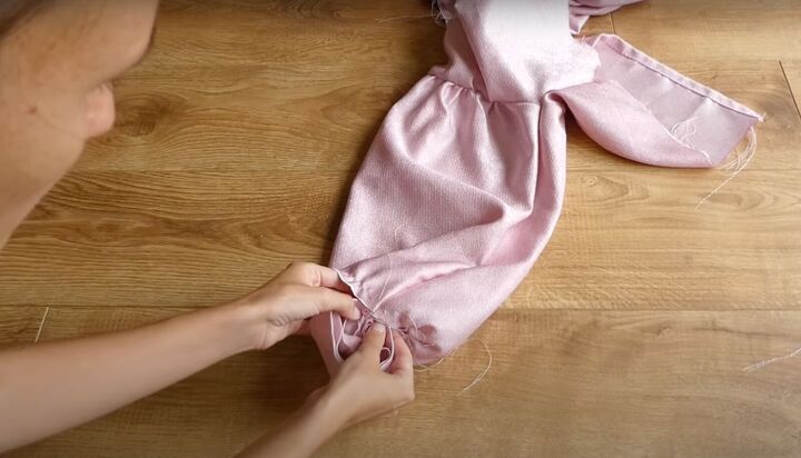how to sew a dreamy diy ruffle dress out of old curtains, Inserting the cuff into the sleeve