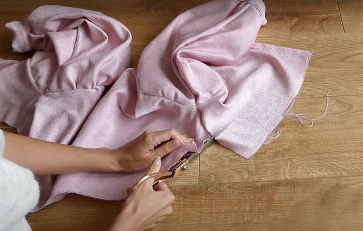 how to sew a dreamy diy ruffle dress out of old curtains, Trimming the back pieces