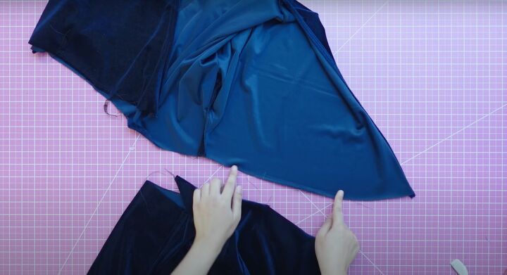 how to sew a cute velvet dress with a wrap top long flowy skirt, Sewing a basting stitch