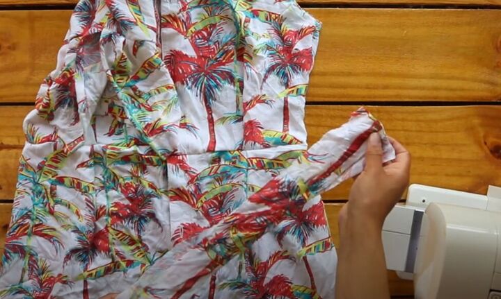 how to easily diy a men s shirt into a cute summer dress, Cutting out strips to make sleeve ties