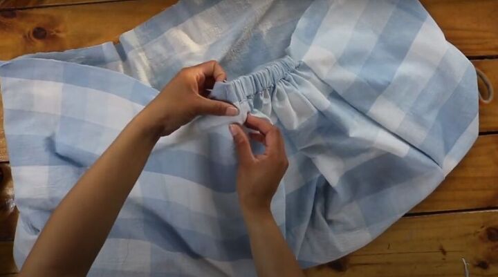 how to make a cute diy babydoll dress with a tie back, Attaching the skirt to the bodice
