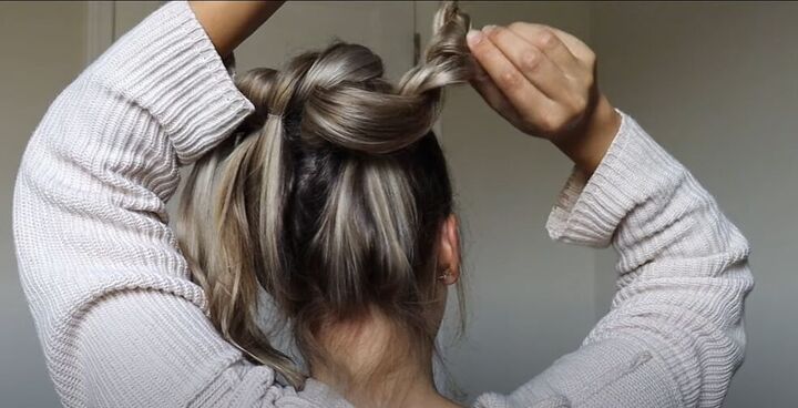 how to do a high bun wedding hair updo in 7 easy steps, Twisting the sections of hair