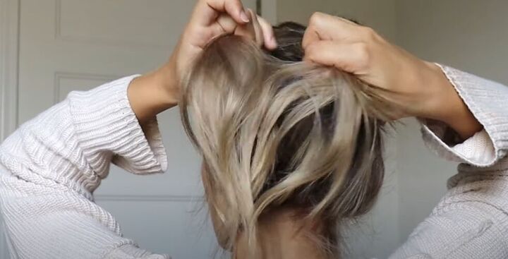 how to do a high bun wedding hair updo in 7 easy steps, Twisting two sections of hair together