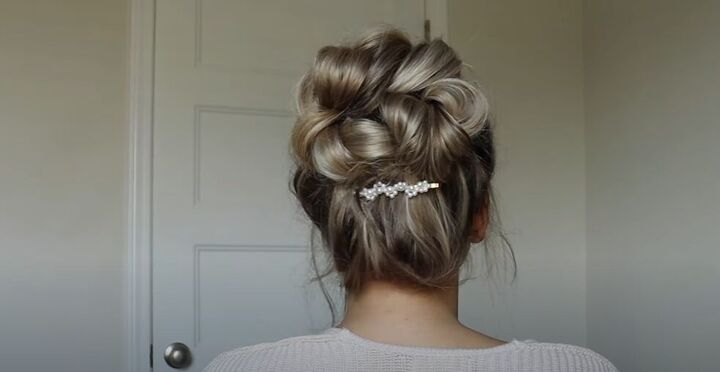 how to do a high bun wedding hair updo in 7 easy steps, Wedding hair updo from the back