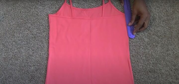 how to easily make a cute diy color block dress from 3 tank tops, Marking the sides of the tank top