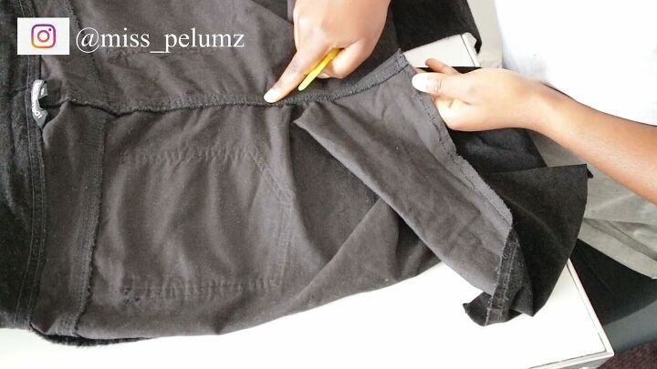 how to turn pants into a skirt easy diy corduroy skirt tutorial, Cutting the crotch seam