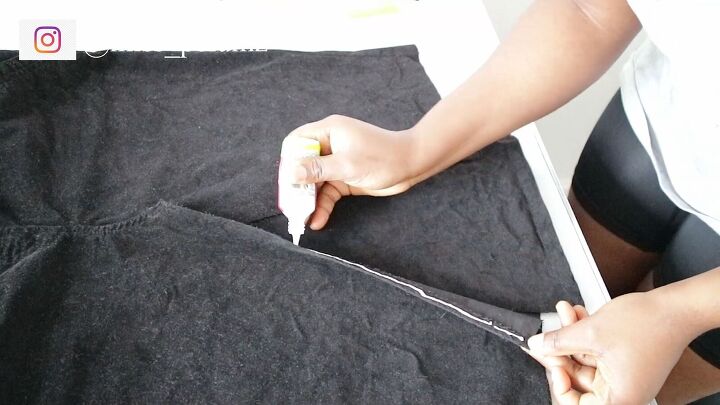 how to turn pants into a skirt easy diy corduroy skirt tutorial, Gluing the seams down