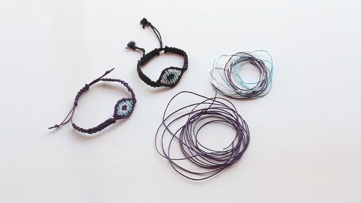 how to make an evil eye bracelet using easy macrame techiques, Cutting cords to the right length