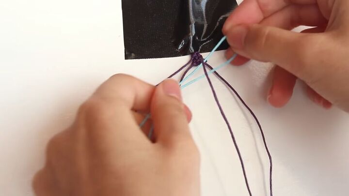 how to make an evil eye bracelet using easy macrame techiques, Adding blue cord