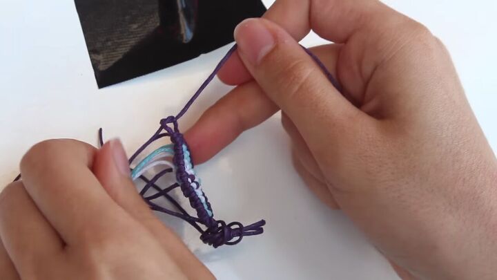 how to make an evil eye bracelet using easy macrame techiques, Tying the working cords