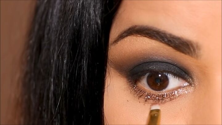 how to do a glam black smokey eye with glitter without making a mess, Glitter smokey eye makeup