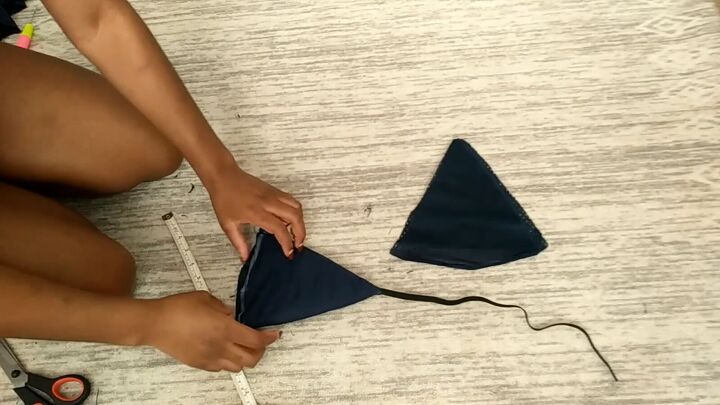 how to make a cute diy triangle bralette out of old track pants, Connecting the triangles
