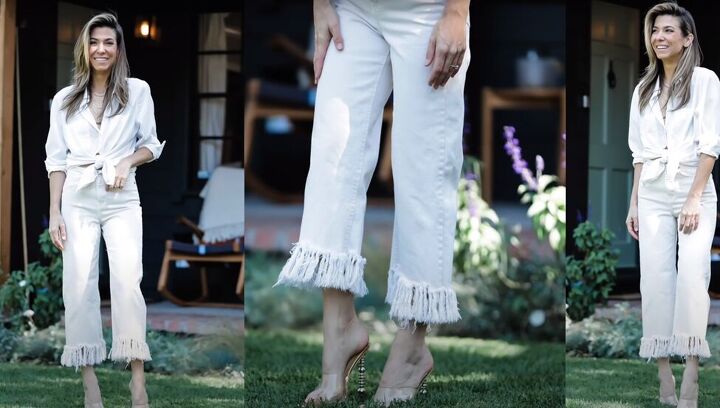 how to fray jeans in 7 different ways distress crop fray more, Cropped jeans with fringe hems