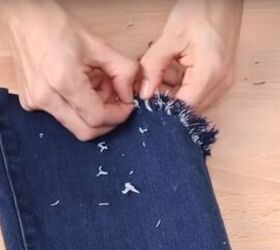 how to fray jeans in 7 different ways distress crop fray more, Pulling at the threads