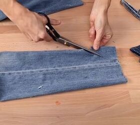 how to fray jeans in 7 different ways distress crop fray more, Tracing the same shape on the other leg