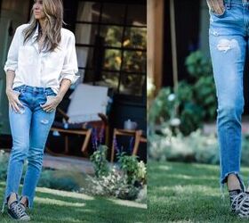 how to fray jeans in 7 different ways distress crop fray more, How to cut the bottom of jeans