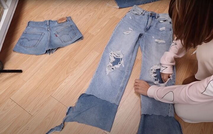 how to fray jeans in 7 different ways distress crop fray more, Adding a second pair of jeans