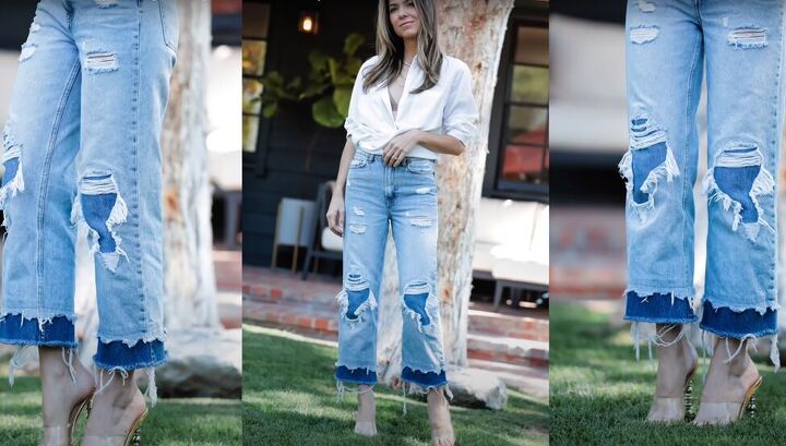 how to fray jeans in 7 different ways distress crop fray more, How to lengthen jeans in a stylish way