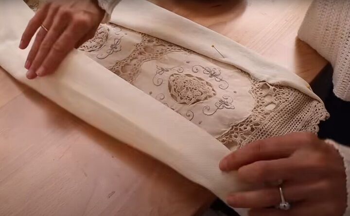 how to make a free people inspired top pants out of a tablecloth, Attaching the side panels