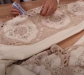 how to make a free people inspired top pants out of a tablecloth, Gluing the panels with fabric glue