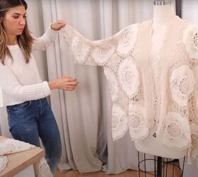 how to make a free people inspired top pants out of a tablecloth, Pinning the seams of the top