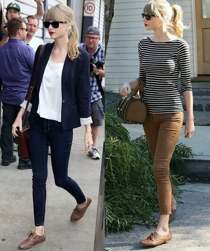 8 quintessentially preppy shoe styles how to wear them, Taylor Swift wearing Oxford shoes